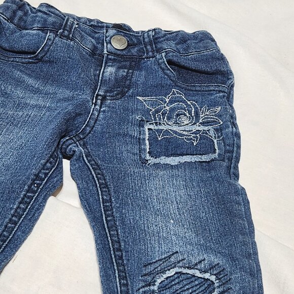 Koala Kids Girls Embroidered Jeans – Size 3T – Floral Patchwork & Distressed Det - Picture 4 of 10